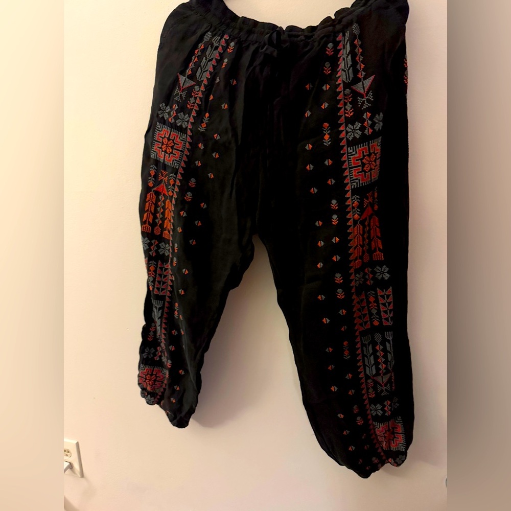 Johnny Was Black Pants with Red and Gray Accents